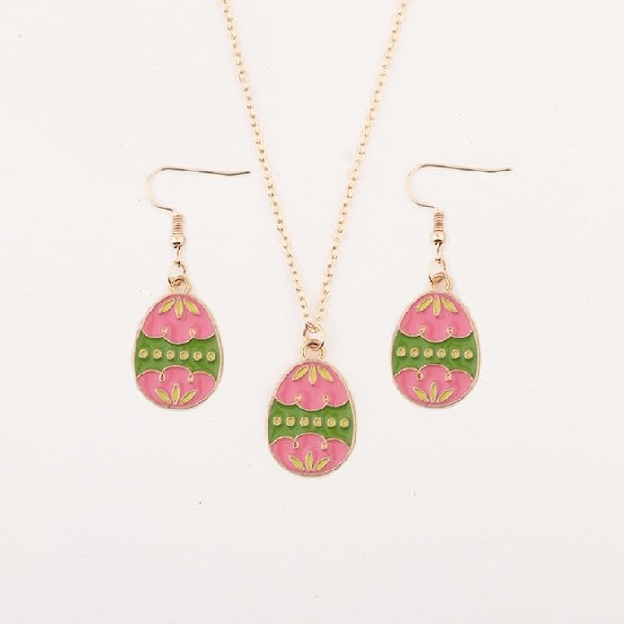 Cute Buuny Rabbit Earrings Necklaces Set Colorful Enamel Egg Chick Charm Easter Jewelry Set for Holiday Easter Earrings Necklaces Party Decorations
