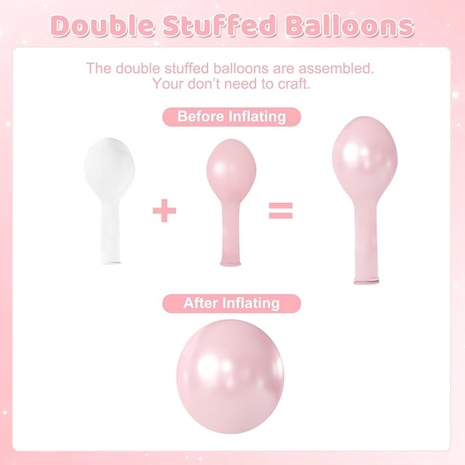 Pearl Pink Balloons, 60Pcs 12Inch Pink and White Balloons Including Double Stuffed Pink Pastel Macaron Light Pink White Clear Balloons for Wedding Bridal Shower Baby Shower Birthday Party Decorations