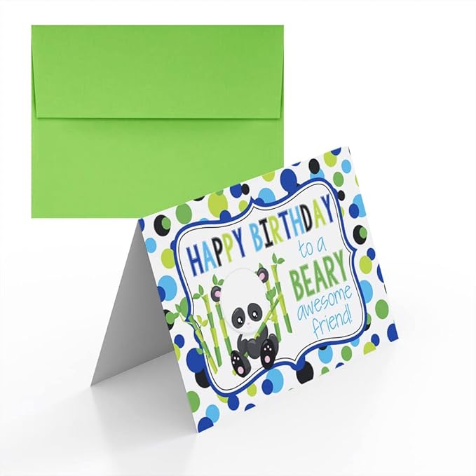 Amanda Creation BEARY Awesome Friend Panda Bear Themed Birthday Pun Themed Single All Occasion Blank Birthday Card To Send To Friends & Family, 4"x 6" (when folded) Fill In Greeting