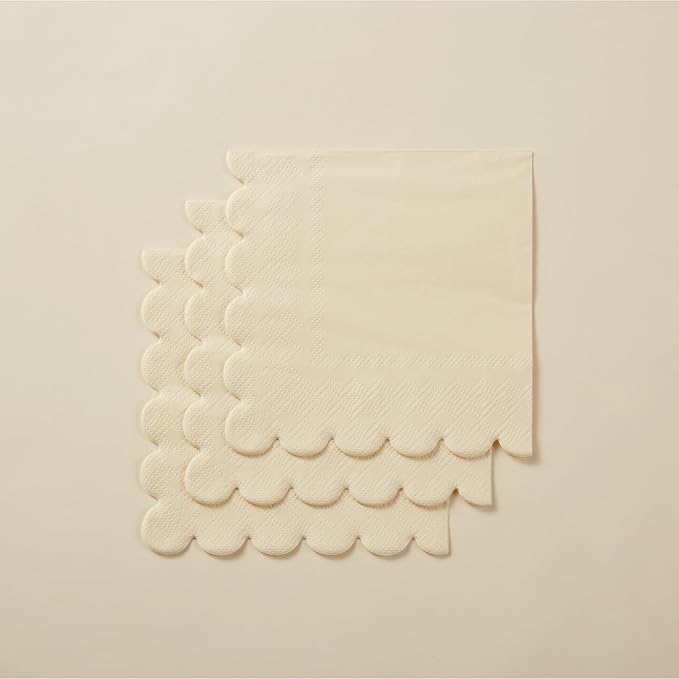 100 Pack Cocktail Napkin 2-Ply Scalloped Edged Dessert Napkins Folded 5 x 5 Inches Disposable Napkins for Dinner Wedding Birthday Party Bridal Anniversary Reception Event (Milky-White)