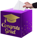 Graduation Card Box Holder, Congrats Grad Foldable Cardboard Decorations Box for Graduation Party Decoration and Grad Parties (Purple)