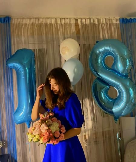 Pearl Blue 4 Number Balloon, 40 Inch Large Number 4 Birthday Balloon, Giant Number Four 14 24 34 40 44 Balloons, Foil Mylar Big for Anniversary Graduation Supplies Decorations