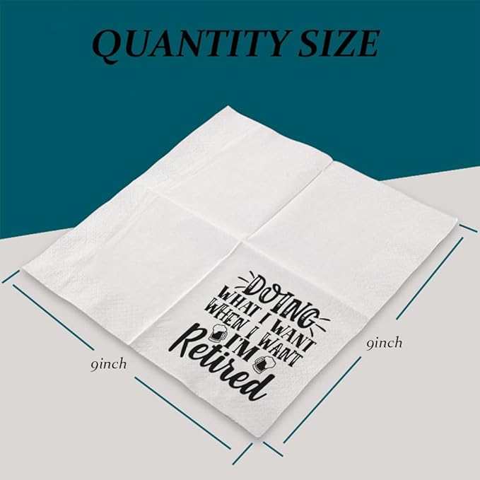 Retirement Cocktail Napkins Party Napkins Beverage Napkins Bar Napkins Disposable Paper Novelty Humorous Gag Gift 100Pcs 4.5 x 4.5 6-ply (Doing What I Want When I Want I'm Retired)