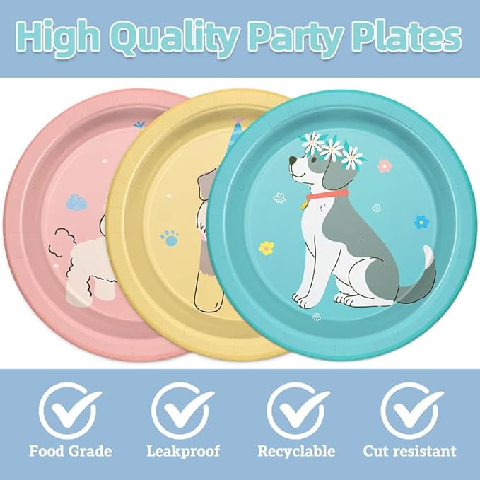 48Pcs Pet Dog Birthday Party Plates and Napkins for Kids Baby Shower Tableware Pet Dog Supplies Retro Puppy Birthday Party Decorations