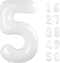 40 Inch Giant Mylar Number 5 White Helium Balloon - Birthday Gift for 5 Year Old Girl Boy, 5 15 25 35 45 50th 55 Anniversary Party Decorations 2025