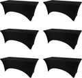 Table Covers for 6 Foot Tables, 6 Pack Black Washable and Wrinkle Resistant Stretch Tablecloths Rectangle 6ft for Events, Wedding, Banquets, Parties