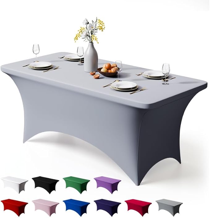 Trlyc 1 Pack 8FT Spandex Table Cloth - 96 x 30 Inch Rectangular Stretch Tablecloth, Wrinkle Resistant Scretch Table Cover for Wedding, Party, Banquet, Picnic, Outdoor Decoration (1Pcs,Grey)