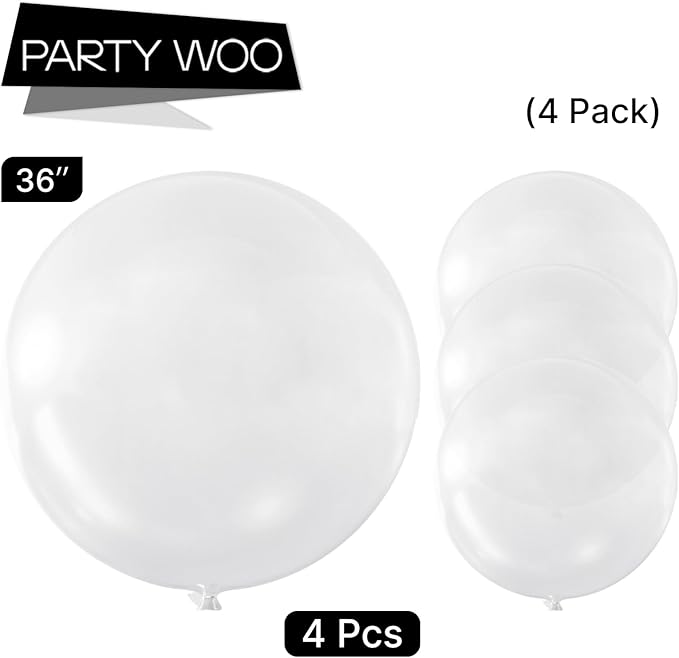 PartyWoo Clear Balloons 4pcs 36 Inch Transparent Latex Helium Balloons for Graduation Wedding Baby Shower Bridal Shower Engagement Gender Reveal Anniversary Birthday Party Decorations Clear-Y2
