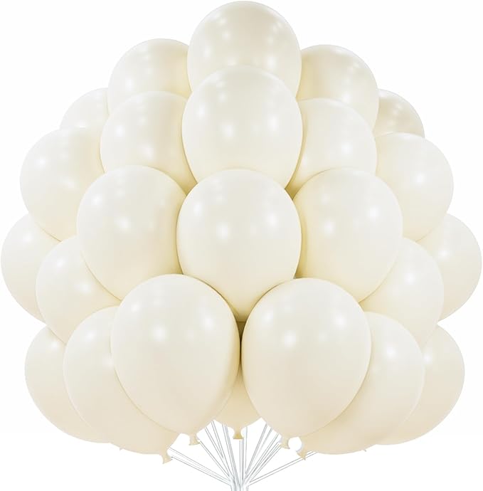 PartyWoo Beige Balloons 101pcs 12 Inch Cream Ivory White Balloons for Wedding Baby Shower Birthday Bridal Shower Graduation Engagement Easter Anniversary Tea Boho Party Decorations White-Q08