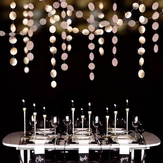 Champagne Circle Dots Garlands Decorations, 52 Feet, Glitter Circle Garland Hanging Banner for Christmas Party, Anniversaries, Wedding, Birthday Parties, Graduations Parties, Baby Shower(Champagne)