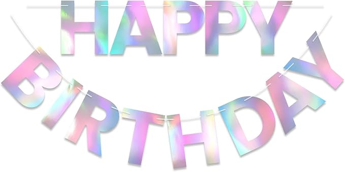 Happy Birthday Banner - 9ft Pre-Strung Happy Birthday Sign for Women, Men, Girls, Boys - No DIY Birthday Decorations & Party Supplies(Iridescent)