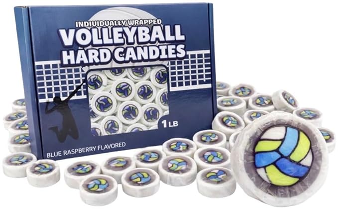 Volleyball Candy Team Party Favor Bulk Pack – Easter Basket Stuffer - 110+ Individually Wrapped Ball Hard Candies Blue Raspberry Flavor – One Pound of Game Day Snacks, Goodie Bag Fillers, Sports Birthday Treats -