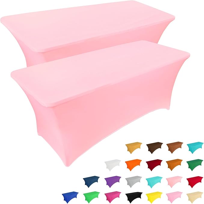 IVAPUPU 2 Pack 6FT Table Cloth for Rectangular Fitted Events Stretch Pink Table Covers Washable Spandex Spring Easter Tablecloth Protector for Party, Wedding, Cocktail, Banquet, Festival