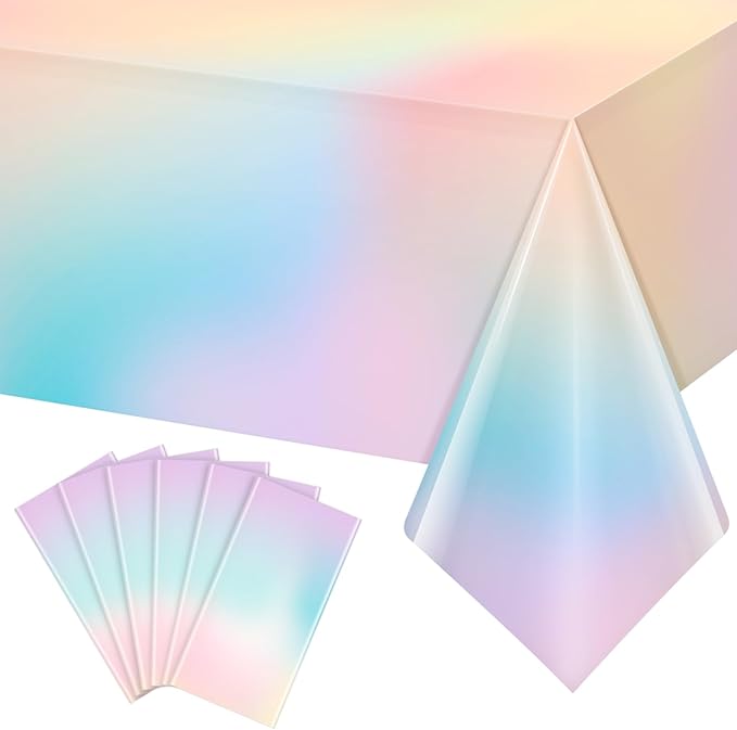 6 Pcs Pastel Tablecloths,Plastic Rainbow Tablecloth Disposable Rectangle Pastel Rainbow Table Covers for Baby Shower, Wedding, Birthday Party, Girls and Princess Party Decorations, 54 x 108 Inch