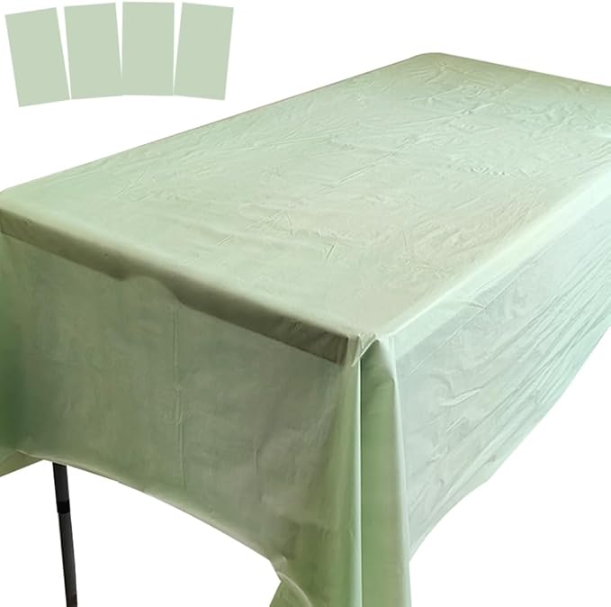 4 Pack Sage Green Plastic Tablecloths Disposable Halloween Table Covers Table Cloths Picnic Birthday Christmas BBQ Table Cover Waterproof Oil-proof Table Cloth Thin Xmas Party Table Cloths 54 x 108 In