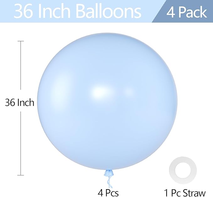 KALOR Pastel Blue Giant Balloons 36 Inch Large Latex Balloons, 4 Pack Jumbo Round Helium Balloon for Birthday Bridal Shower Wedding Baby Shower Party Decorations
