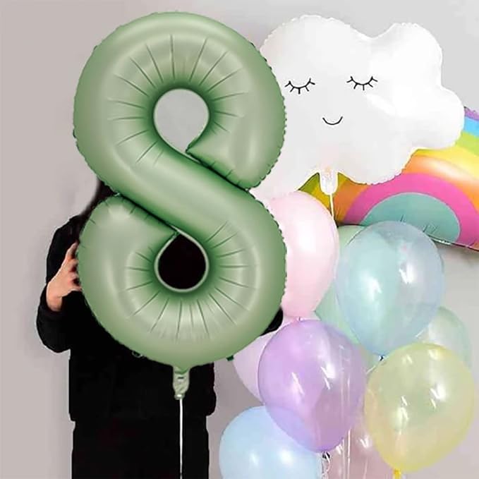 Number 8 Balloon, Large number balloons 40 inch, 8th Birthday Party Decorations 8 Year Old Birthday Sign Decor,Sage Green