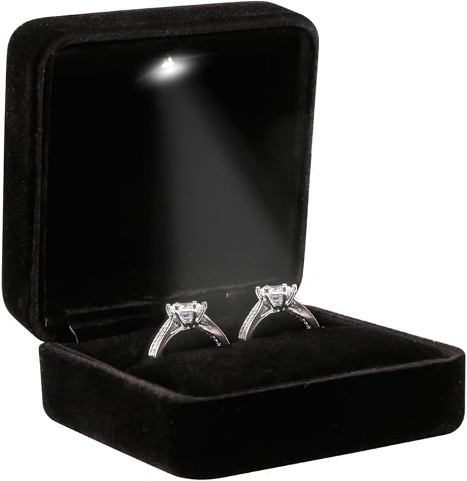 Big Size Velvet Metal Glossy with LED Jewelry Gift Box for Proposal, Engagement, Wedding - Suitable for a pair of rings