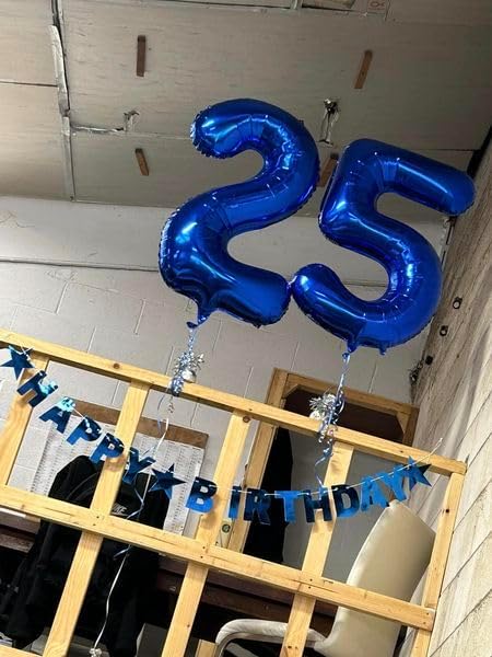 25 Balloon Number, Metallic Blue Number 25th Birthday Balloons 40 Inch, 25 or 52 Years Old Metallic Blue Birthday Decorations for Men Women, 25th Anniversary Decorations