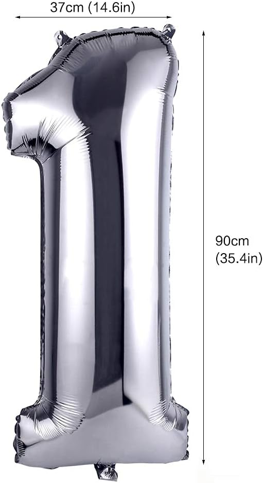 40 Inch Large Foil Helium Number Balloon Birthday Wedding Party 0-9 (Silver, 1)