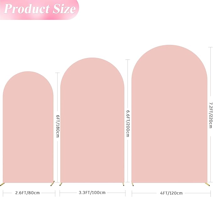 Wokceer Wedding Arch Cover (7.2FT, 6.6FT, 6FT) Set of 3 Spandex Fitted Wedding Arch Stand Covers for Round Top Chiara Arch Backdrop Stands Cover for Birthday Party Ceremony Banquet Decor Pale Pink