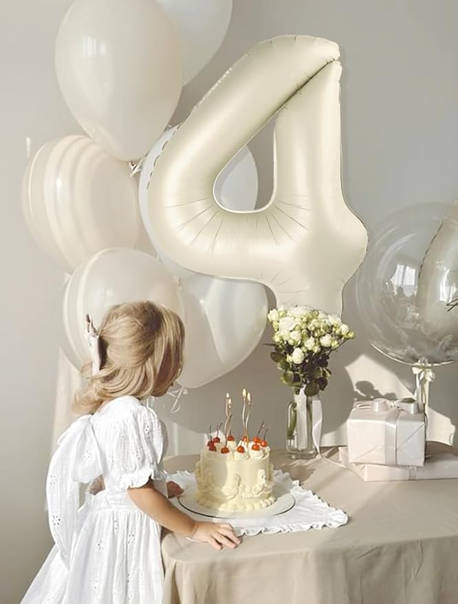 40 Inch Large Numbers Balloon, 4 Cream White Ballon for 4th 14 40 44 Birthday Party, Balloon 4 Number for Graduations Wedding Supplies