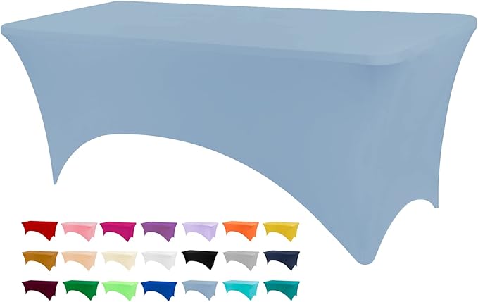 Table Covers for 8 Foot Tables, Sky Blue Washable and Wrinkle Resistant Stretch Tablecloths Rectangle 8ft for Events, Wedding, Banquets, Parties