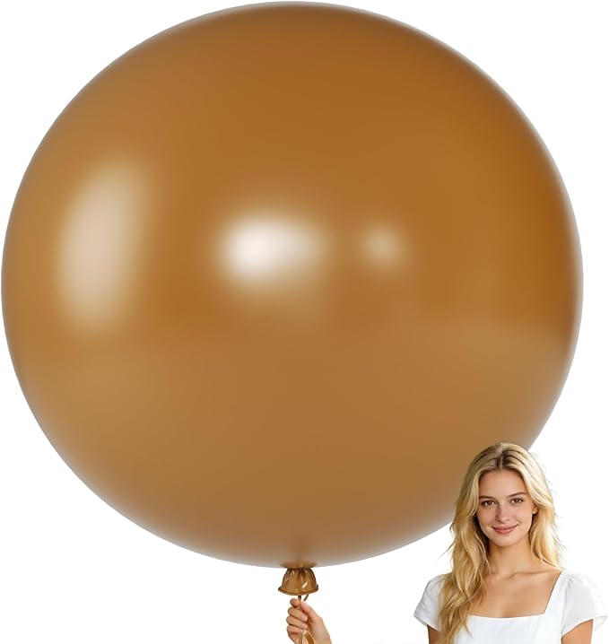 KALOR Brown Giant Balloons 36 Inch Large Latex Balloons, 4 Pack Jumbo Round Helium Balloon for Birthday Bridal Shower Wedding Baby Shower Party Decorations