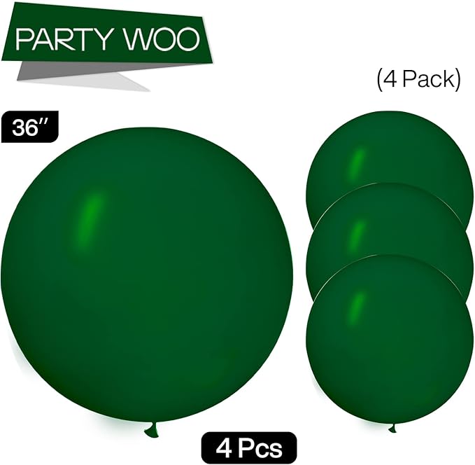 PartyWoo Dark Green Balloons 4pcs 36 Inch Emerald Hunter Forest Green Balloons for Wedding Boy Baby Shower Birthday Christmas Graduation Dinosaur Jungle Golf Theme Party Decorations Green-Y56