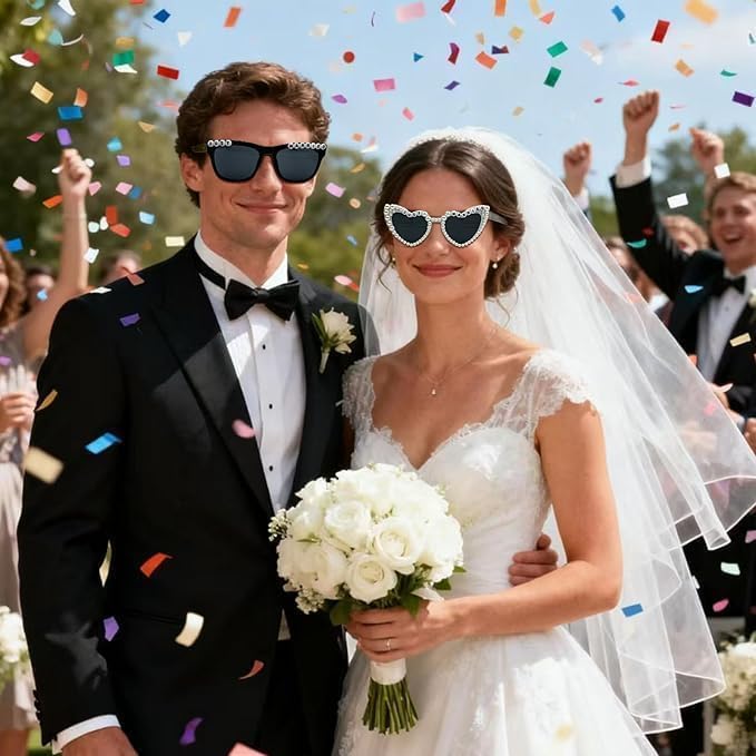 NIMOSA Just Married Decorations Bride And Groom Sunglasses Wedding Sunglasses for Just Married Wedding Party Decorations Honeymoon Accessories White and Black