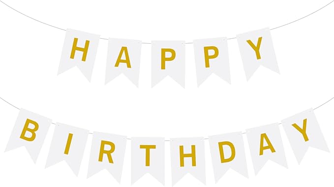 Happy Birthday Banner Decoration with Shiny Letters Glitter White Gold Birthday Banner Sign Birthday Party Decorations Supplies