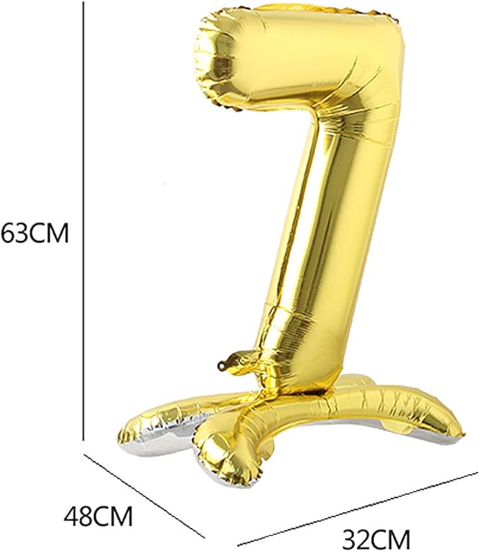 Self Standing 32 Inch Number Balloons Foil Ballon Gold Digit ball Wedding Birthday Party Decoration Baby Shower Supplies (32 inch Stand Gold 7)