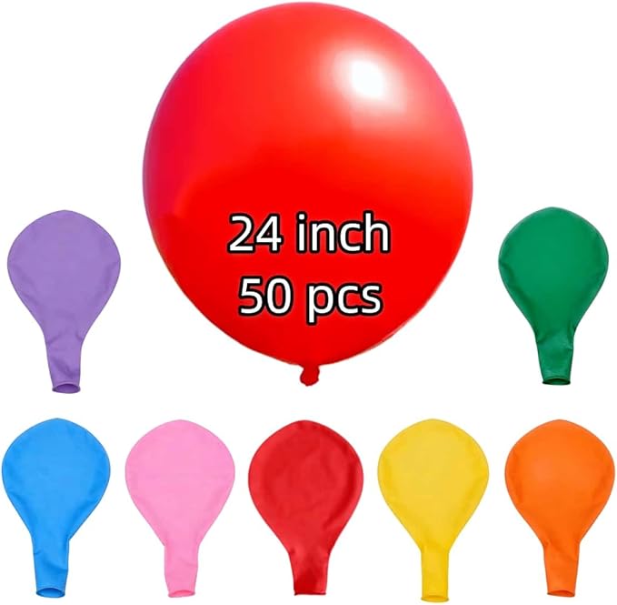 50 Pack Rainbow Balloons 24 Inch Multicolor Latex Big Balloon Bulk for Wedding Birthday Baby Shower Party Decorations
