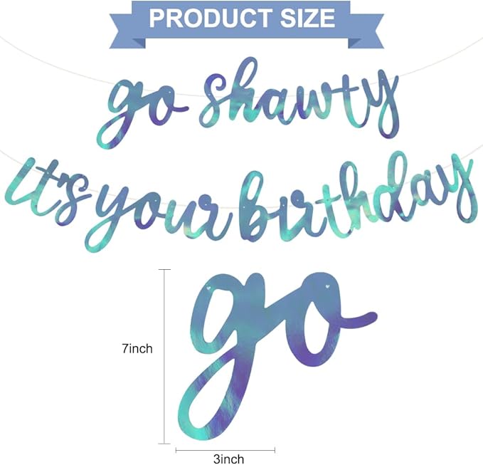 BEISHIDA Go Shawty It's Your Birthday Banner NO DIY Hip Hop Theme Happy Birthday Banner Pre-Strung Rap Theme Happy Birthday Sign for Man Women birthday Party Supply Double-Sided Rainbow Blue