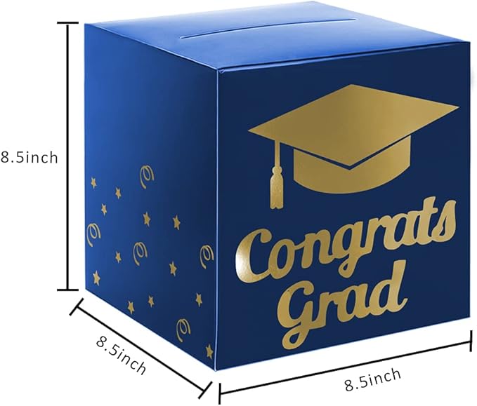 Graduation Card Box Holder, Congrats Grad Foldable Cardboard Decorations Box for Graduation Party Decoration and Grad Parties (Blue)