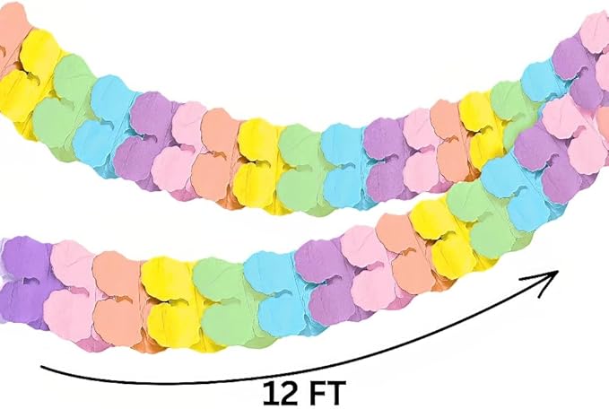 Delightful Multicolor Paper Pastel Garland - 12 ft (1 Pc.) - Vibrant, Premium Quality & Reusable Decoration - Great for Parties & Events