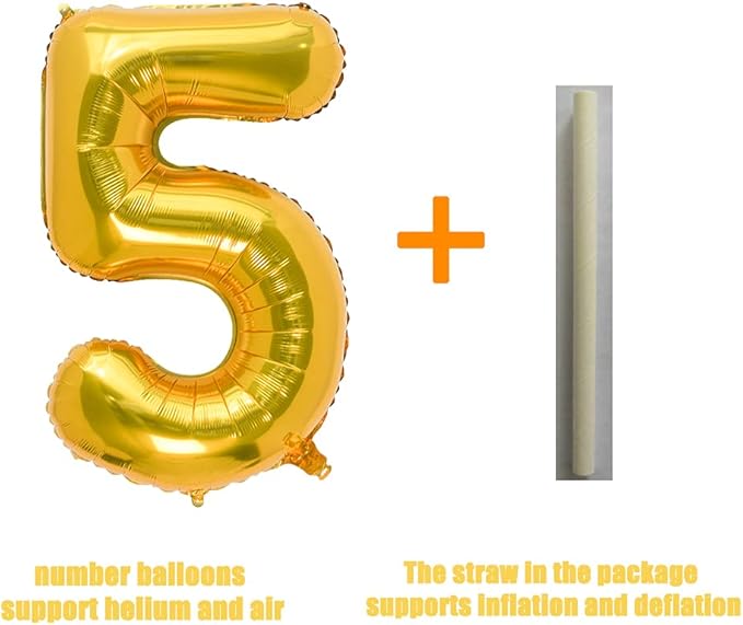 32 Inch Gold Number 5 Balloons Foil Ballon Digital Birthday Party Decoration Supplies (Gold Number 5 Balloon)