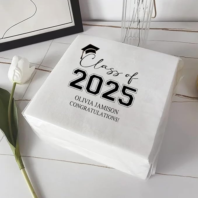 Personalized Graduation Party Disposable Napkins, Custom Grad Party Decor, Class Of 2025, Congratulations Grad, Gifts For Graduations Parties Style 3