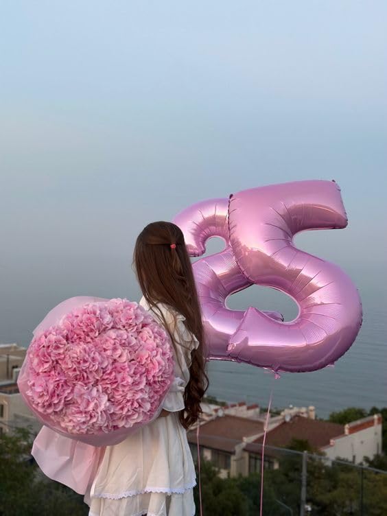 40 Inch Number 7 Balloon, Pink Seven Birthday Decor, 7 17 27 70 Year Old Balloon Number for Engagement, Wedding, Graduations