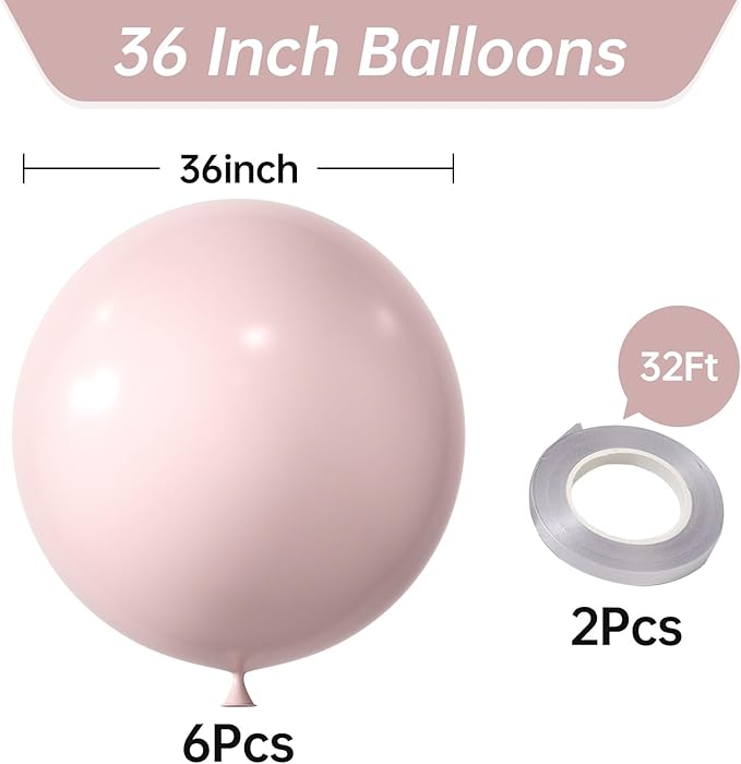 KALOR 36 Inch Giant Light Pink Balloons, 6 Pack Large Round Light Pink Latex Balloons for Anniversary, Birthday, Christmas, Wedding, Baby Shower Party Decorations