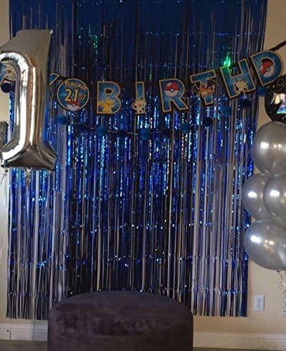 2 Pack 3ft x 8ft Foil Fringe Backdrop Metallic Tinsel Door Window Curtain Party Photo Booth Props for Birthday Bachelorette Wedding Graduation Party Decorations (Royal Blue)