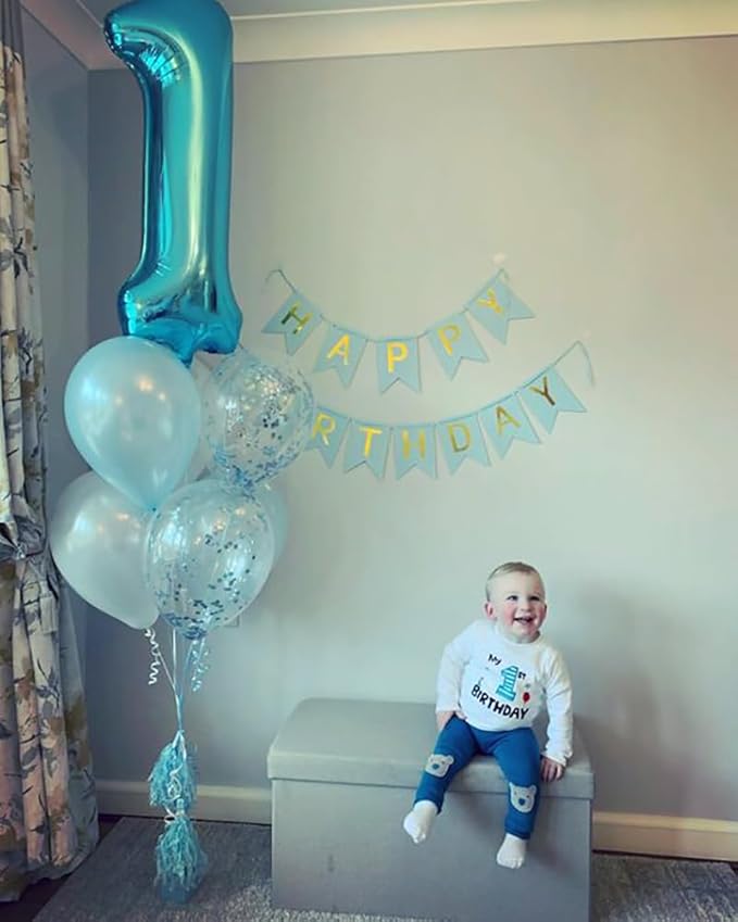 Number Balloons 1, 40 Inch One Balloons for 1st Birthday Girl Boy 1 11 21 Party Decorations Baby Shower Photo Shoot, Light Blue 1 Balloon