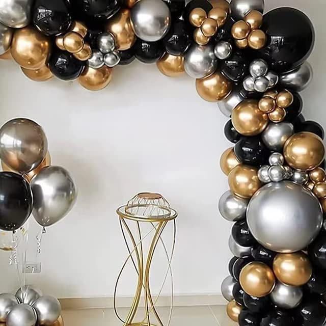 116pcs Black Gold Silver Chrome Balloon Garland Arch Kit for Gatsby Roaring 20s Birthday, New Year, Bachelorette, Graduation, Retirement Party Decorations