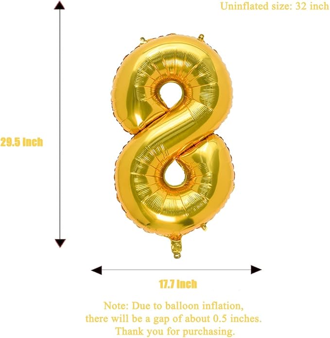 32 Inch Gold Number 8 Balloons Foil Ballon Digital Birthday Party Decoration Supplies (Gold Number 8 Balloon)