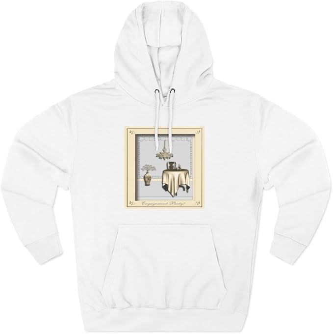 3dRose Engagement Party Room with Table and Chair Pale Yellow and Gold Three-Panel Fleece Hoodie White/L
