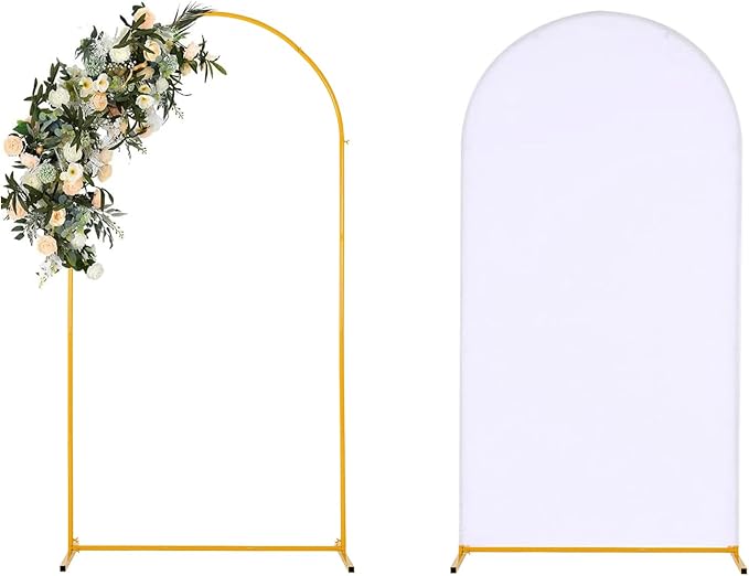 Vincidern 6.6FT Arch Backdrop Stand and Cover Set, Metal Arch Stand with White Cover for Wedding, Party, Baby Showers, Graduation, Birthday, Event Backdrop Decorations