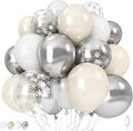 Pearl White Winter Wonderland Balloons, 12 Inch Pearl Sand White and Metallic Silver Snowflakes Balloons for Ice Snow Wonderland Wedding Baby Shower Birthday Christmas New Year’s Party Decorations