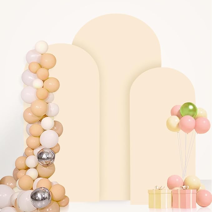 Wedding Arch Cover Beige 5ft 6ft 7ft Spandex Arch Backdrop Cover Set of 3 Balloon Arch Cover Backdrop Fabric for Banquet Chiara Arch Stand Cover for Bridal Shower Party Decorations