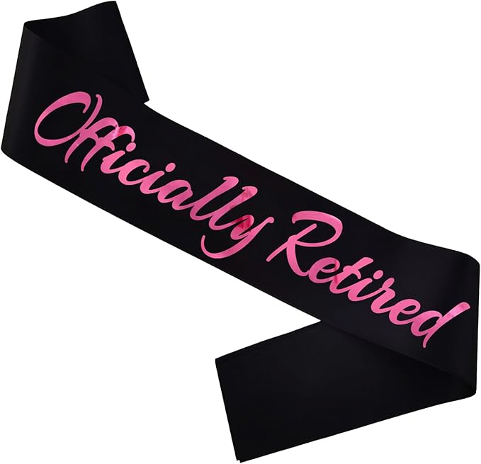 Officially Retired Sash, Reitrement Sash for Men and Women Retirement Party Decorations Supplies, Black + Pink(Officially Retired)