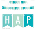 Andaz Press Personalized Hanging Pennant Banner Party Decorations, Diamond Blue, Seafoam Mint, Aqua Turquoise, Happy 4th Birthday Olivia, 1-Pack, Approx. 5-Feet, Custom Name and Number
